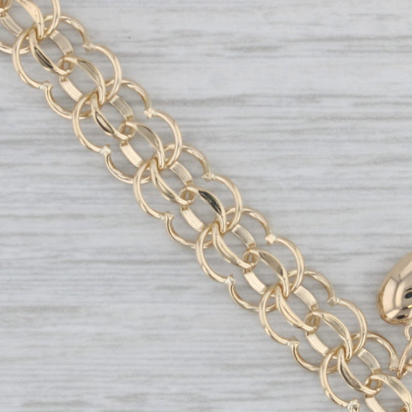 Heart Charm Curb Chain Bracelet 14k Yellow Gold 6.75"