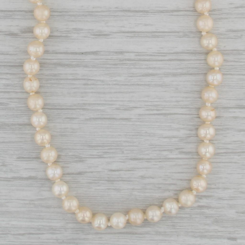 Vintage Cultured Pearl Single Bead Strand Necklace 14k Yellow Gold 18.75"