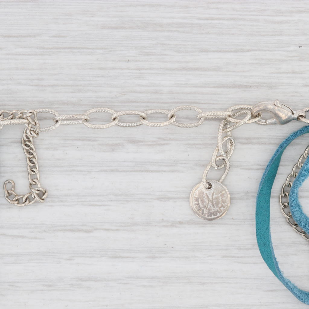 New Cordelia Nina Wynn Necklace Teal Leather White Druzy Quartz Pendant