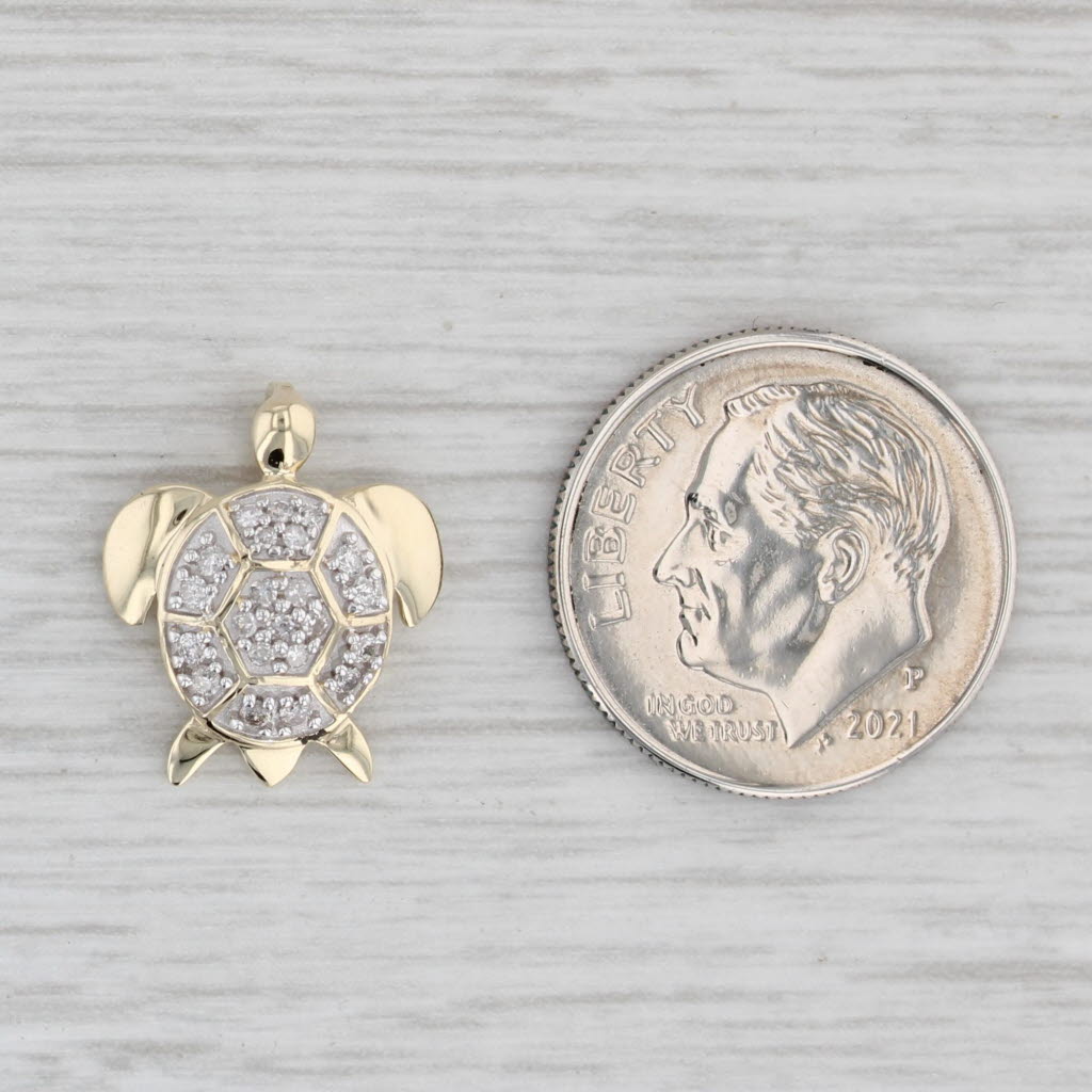 Light Gray Diamond Sea Turtle Pendant 10k Yellow Gold Nautical Jewelry