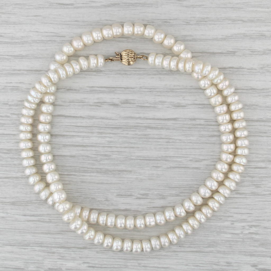 Single Strand Cultured Pearl Bead Necklace 14k Gold Bead Clasp 18.5" 5.2-5.3mm