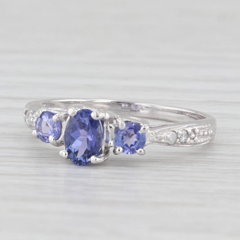 Light Gray 0.94ctw Tanzanite Diamond Ring 14k White Gold Size 7 3-Stone Engagement