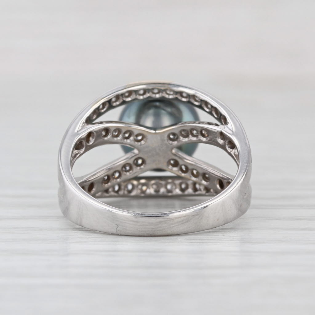 9.3mm Gray Cultured Pearl Diamond Ring 14k White Gold Size 7.25