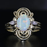 Gray Oval Opal Cabochon Diamond Ring 14k Yellow Gold Size 7
