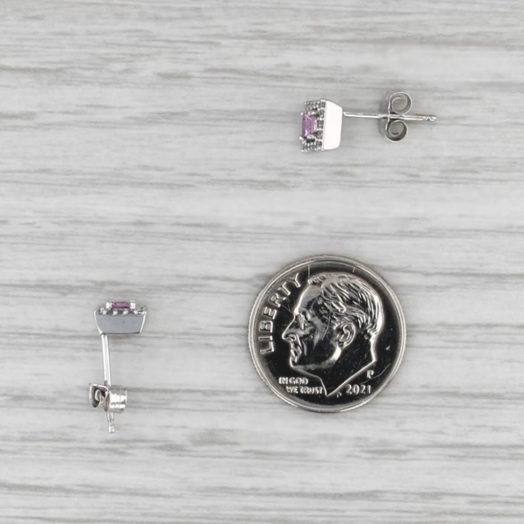 0.36ctw Pink Princess Sapphire Diamond Halo Stud Earrings 14k White Gold Studs
