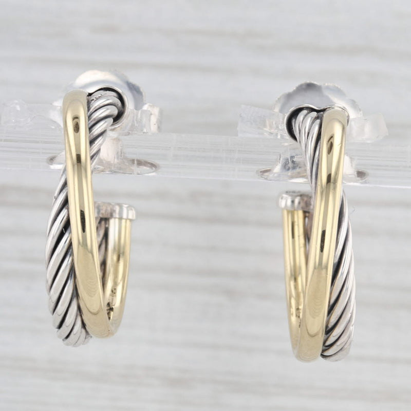 David Yurman Cable Crossover Hoop Earrings Sterling Silver 18k Gold Round Hoops