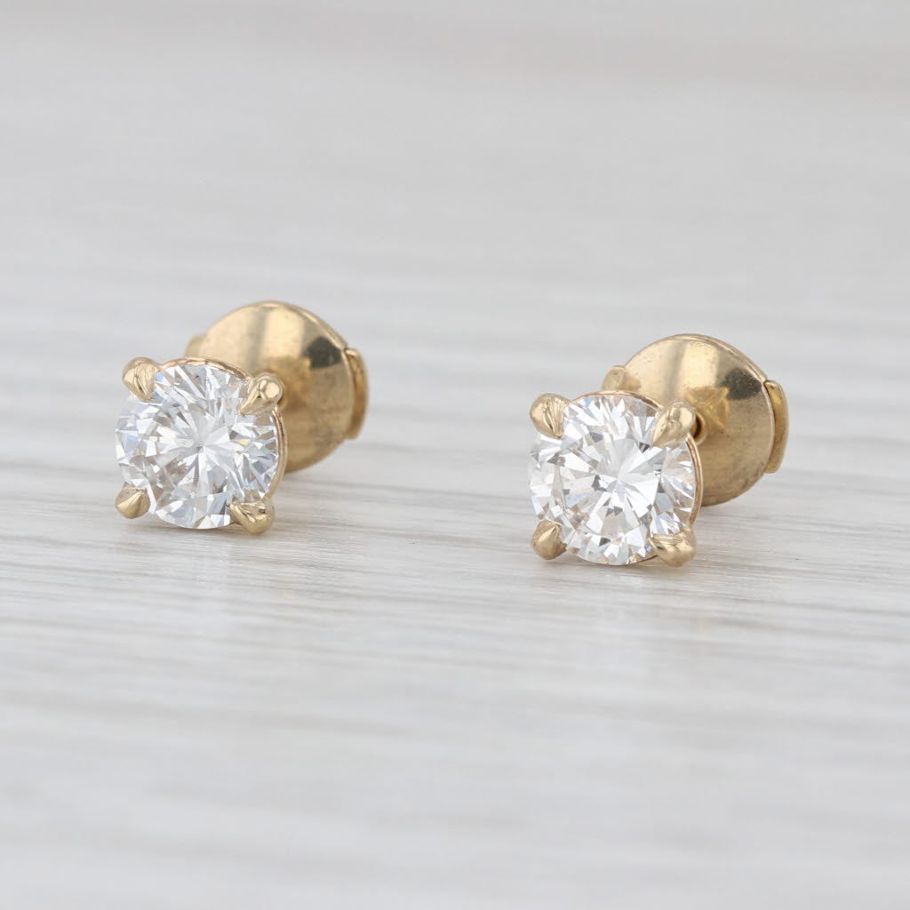 New 1.42ctw Diamond Solitaire Stud Earrings 14k Yellow Gold Round GIA Studs