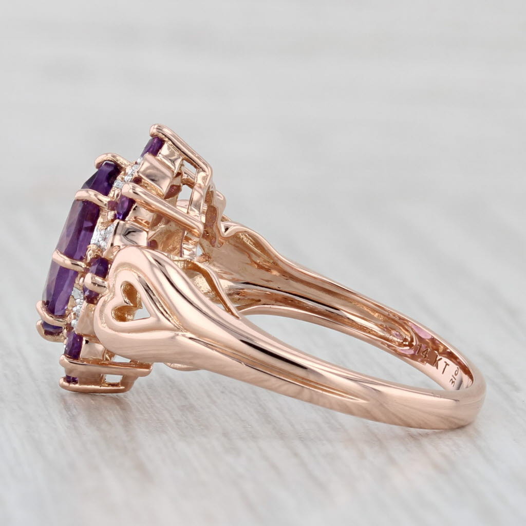 Light Gray 2.84ctw Amethyst Diamond Halo Ring 14k Rose Gold Size 7