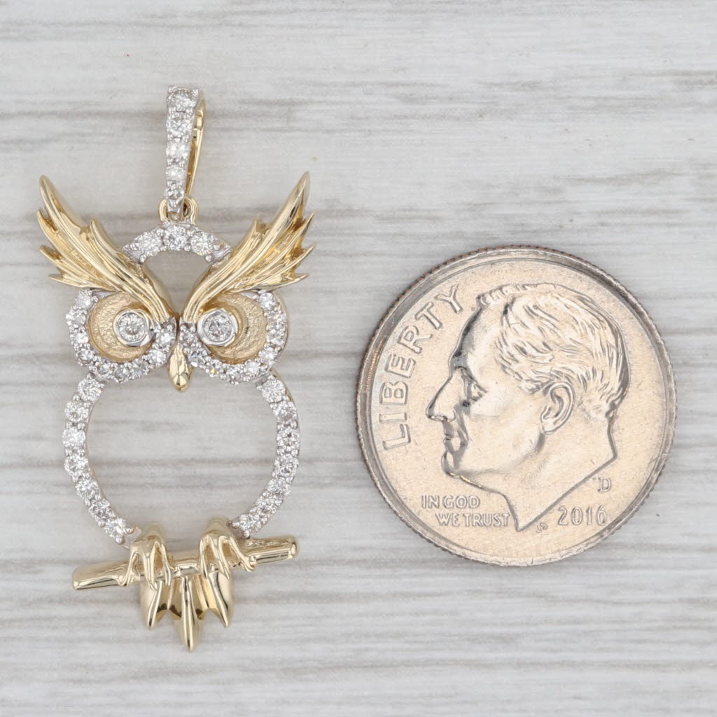 Light Gray 0.30ctw Diamond Accented Owl Pendant 10k Yellow Gold