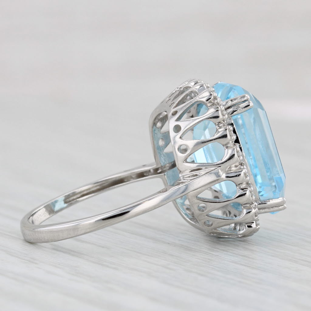 Light Gray 12.78ctw Blue Topaz Diamond Halo Ring 10k White Gold Size 7