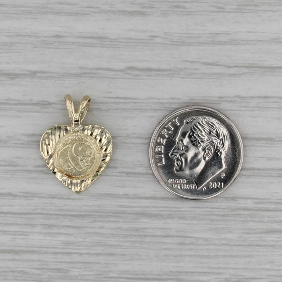 Chinese Panda Coin Copy Heart Pendant 10k Yellow Gold Small Drop
