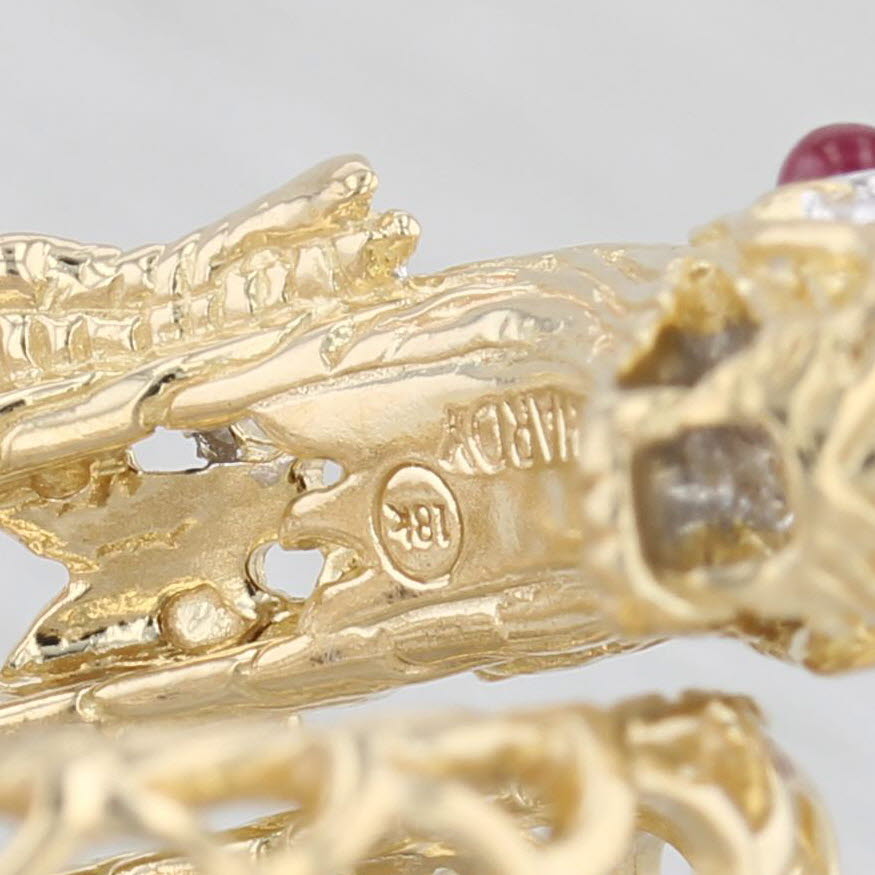 Light Gray John Hardy Coiling Naga Dragon Ring Ruby Diamond 18k Yellow Gold Size 7