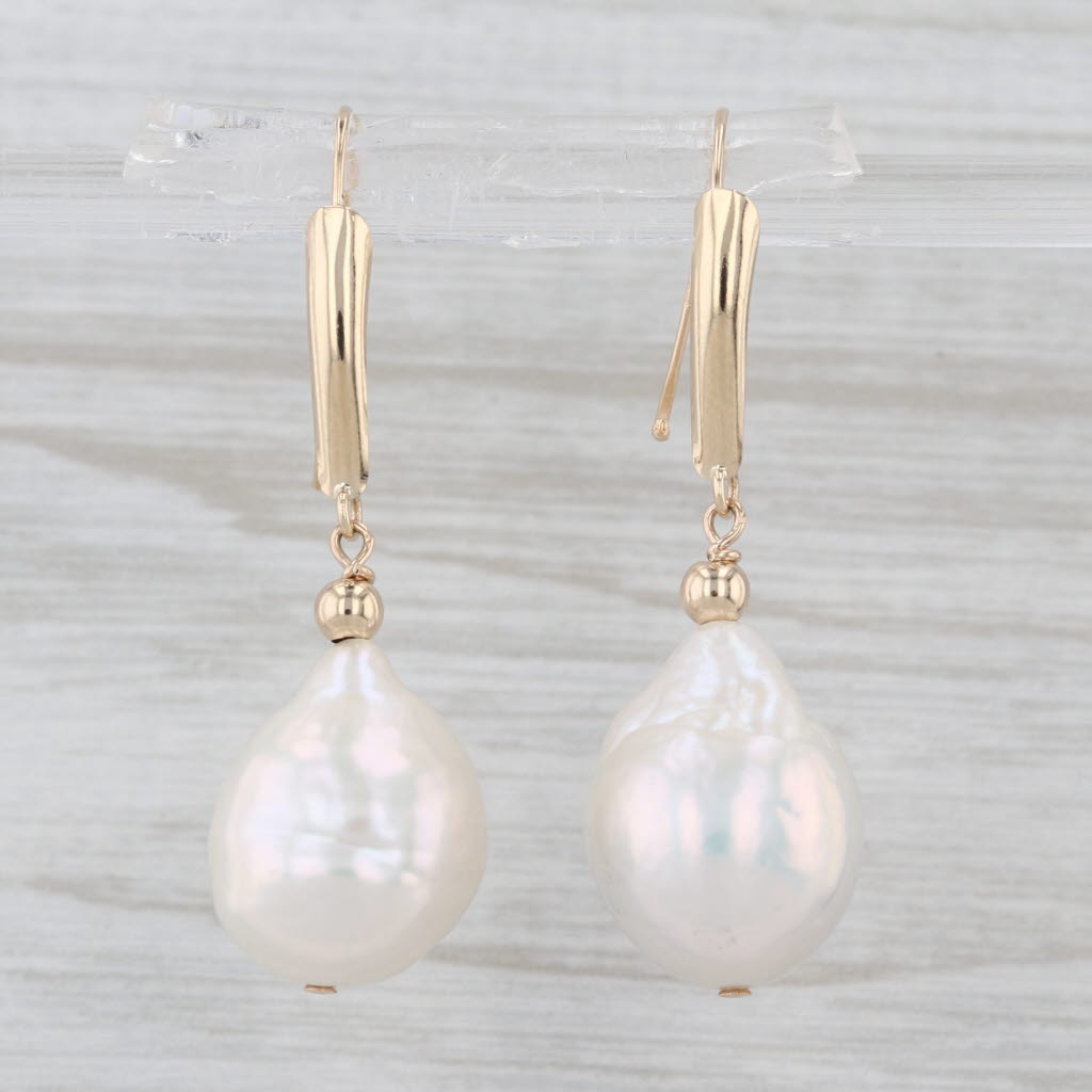 Cultured Pearl Baroque Drop Earrings 14k Yellow Gold Hook Post Dangles