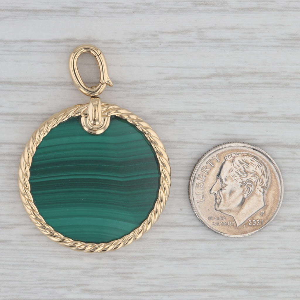 Gray David Yurman Green Malachite Elements Disc Pendant 18k Yellow Gold Clip Bail