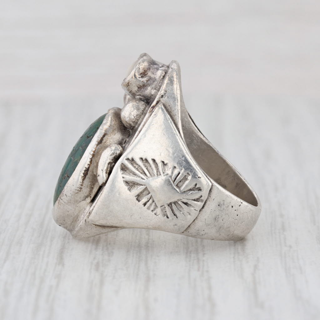 Vintage Native American Green Turquoise Shell Ring Sterling Silver Size 8.75
