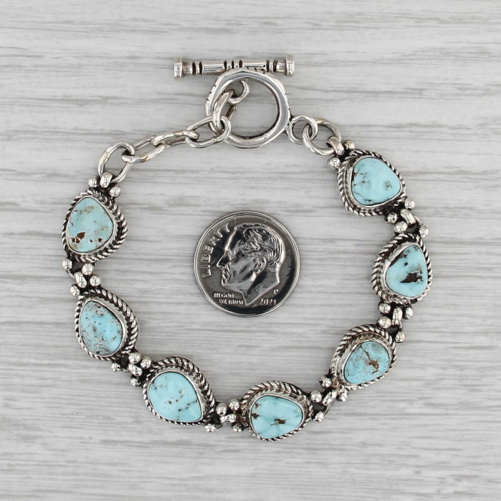 Turquoise Pear Link Bracelet Sterling Silver 6.5" 10.5mm Toggle Clasp