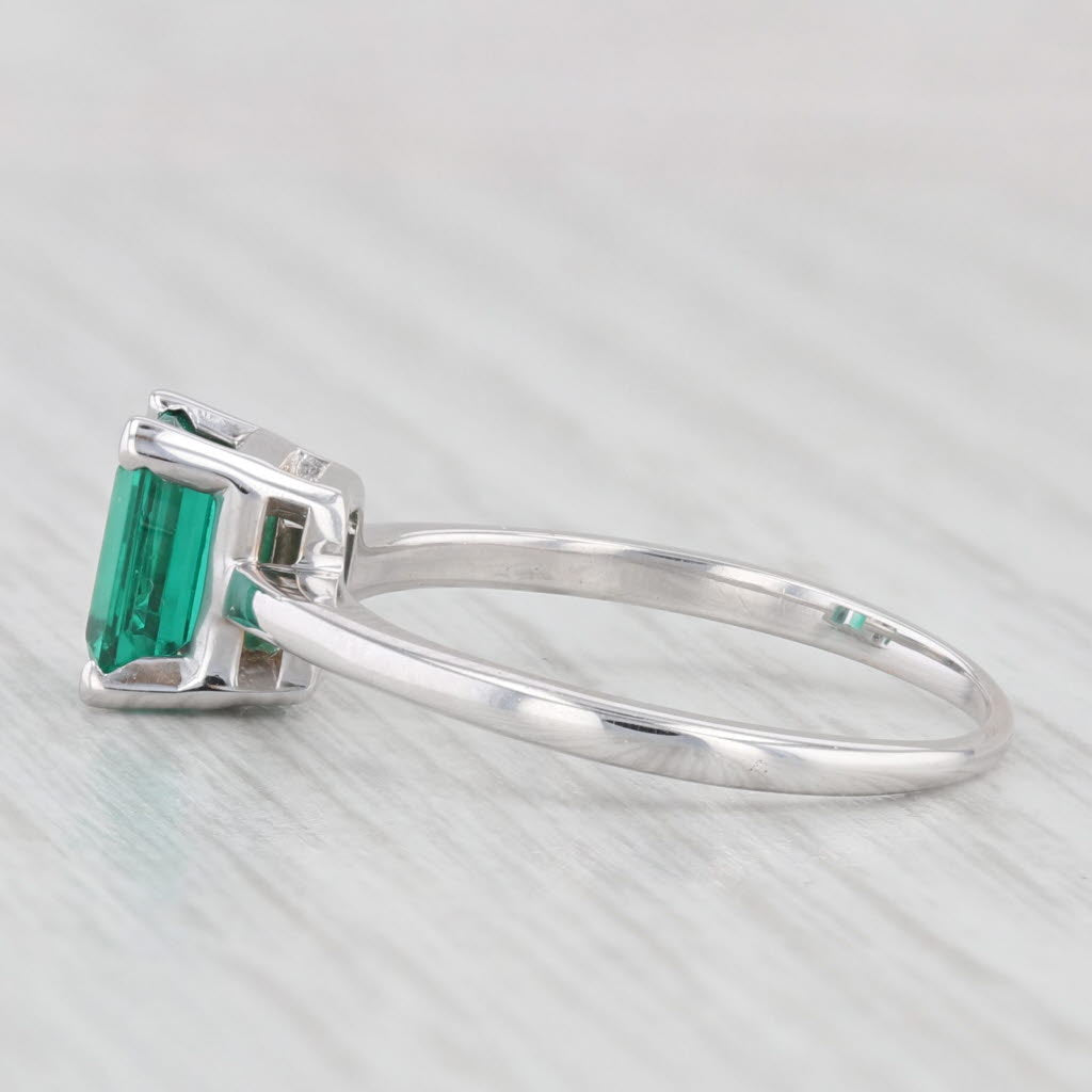 Light Gray 0.90ct Lab Created Emerald Ring 14k White Gold Emerald Cut Solitaire