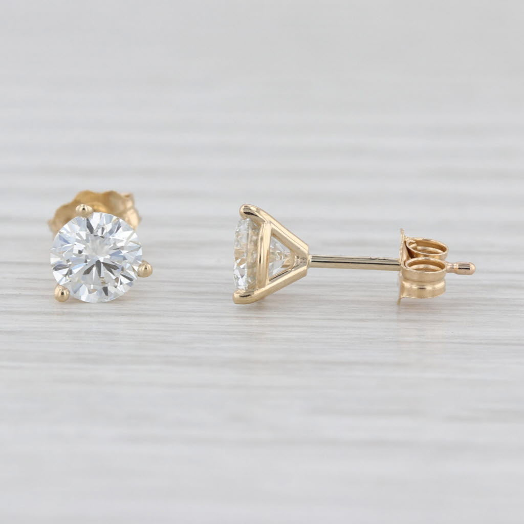 New 1ctw Round Diamond Solitaire Stud Earrings 14k Yellow Gold Martini Studs