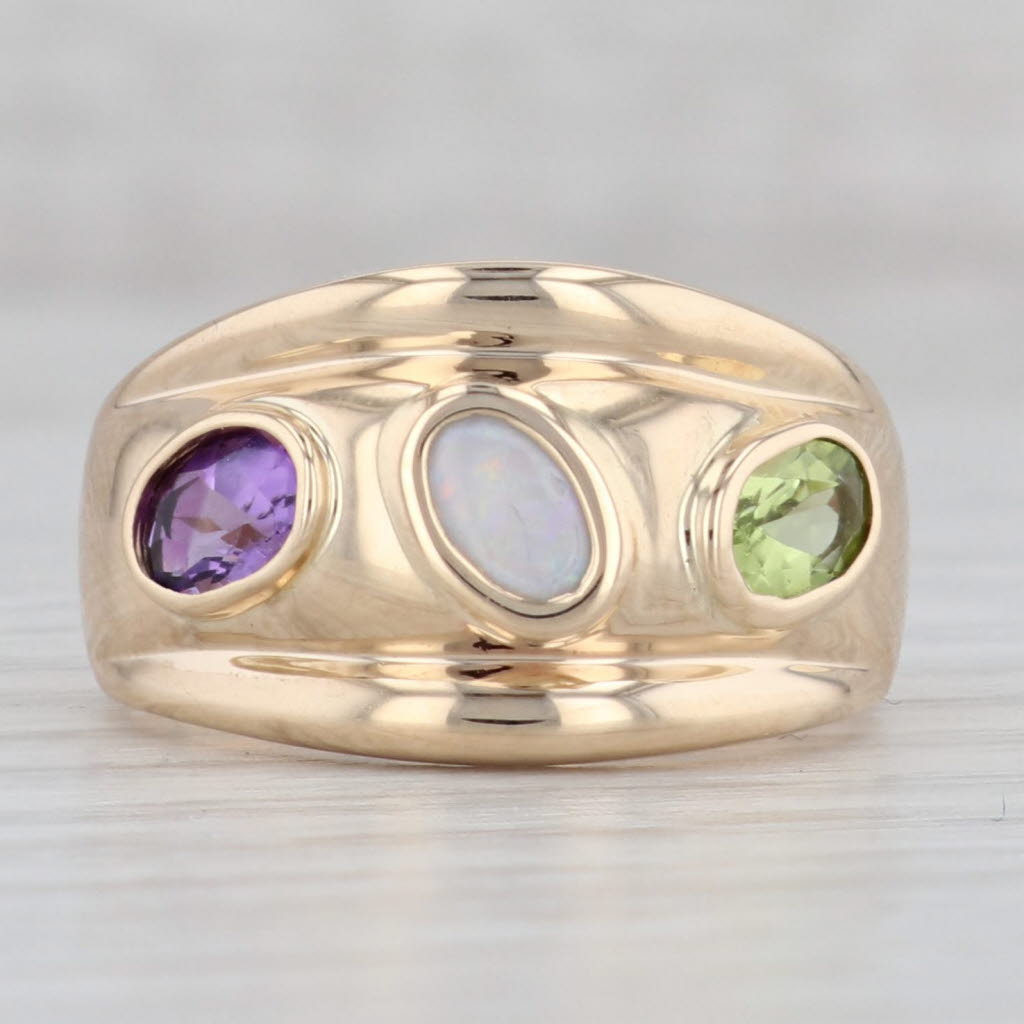 Gray 3-Stone Amethyst Opal Peridot Ring 14k Yellow Gold Size 8