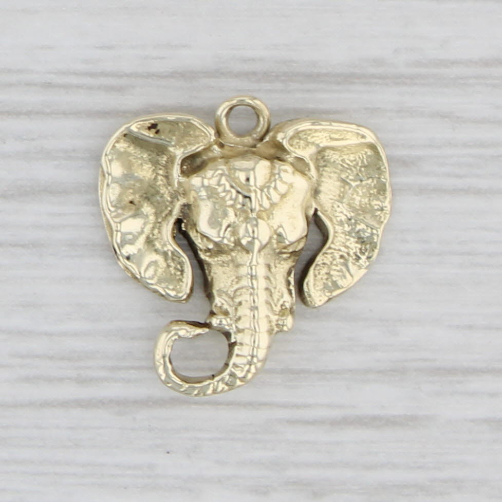 Light Gray Small Elephant Charm 14k Yellow Gold Pendant Animal Jewelry