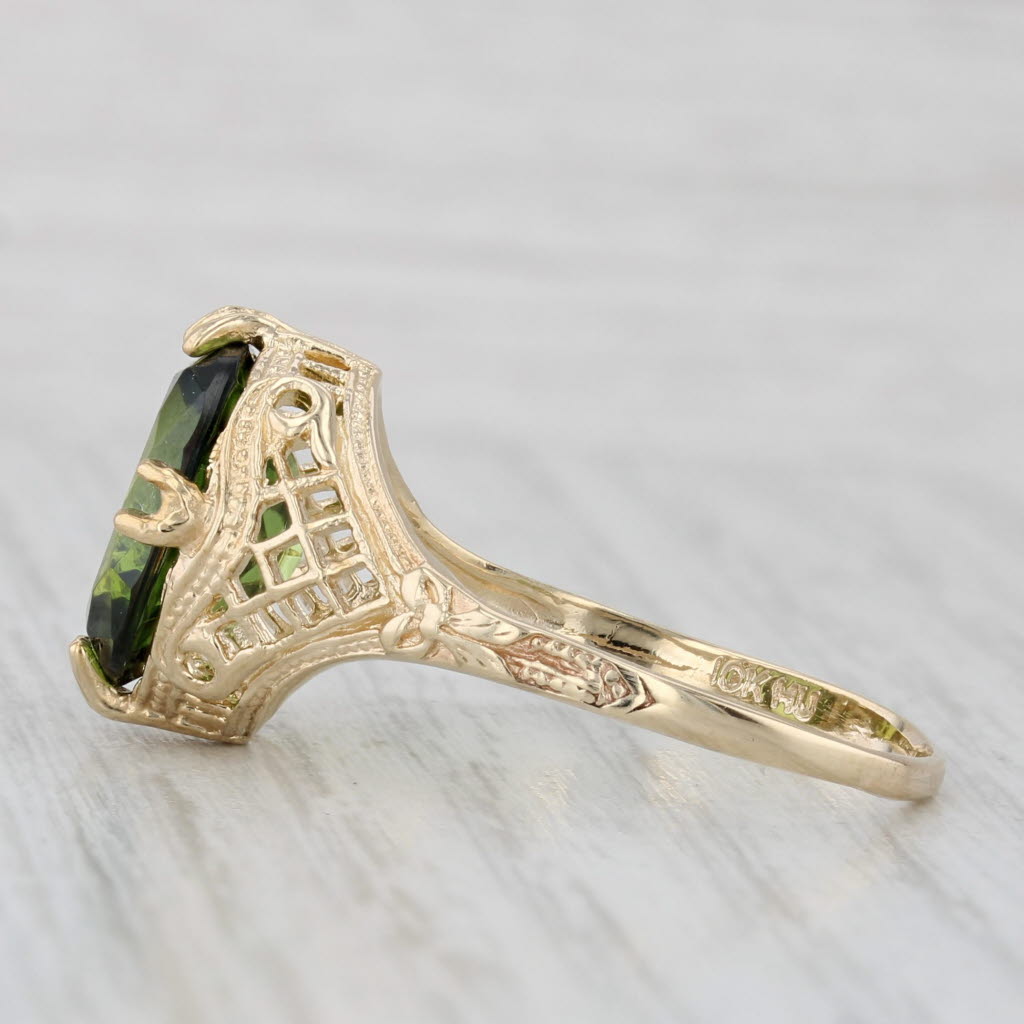 Light Gray Lab Created Green Spinel Ring 10 Yellow Gold Filigree Size 11