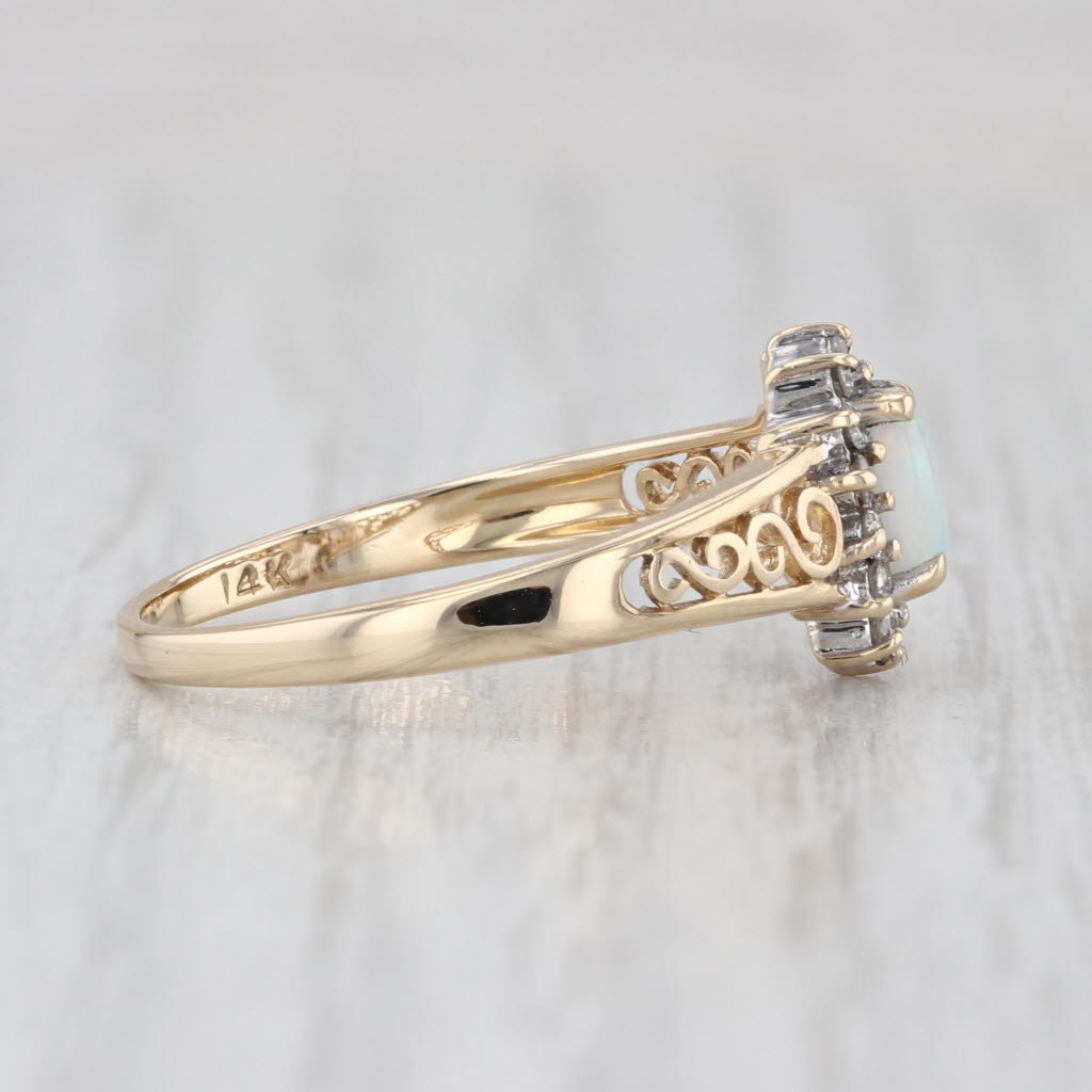 Opal Oval Cabochon Diamond Halo Ring 14k Yellow Gold Size 8