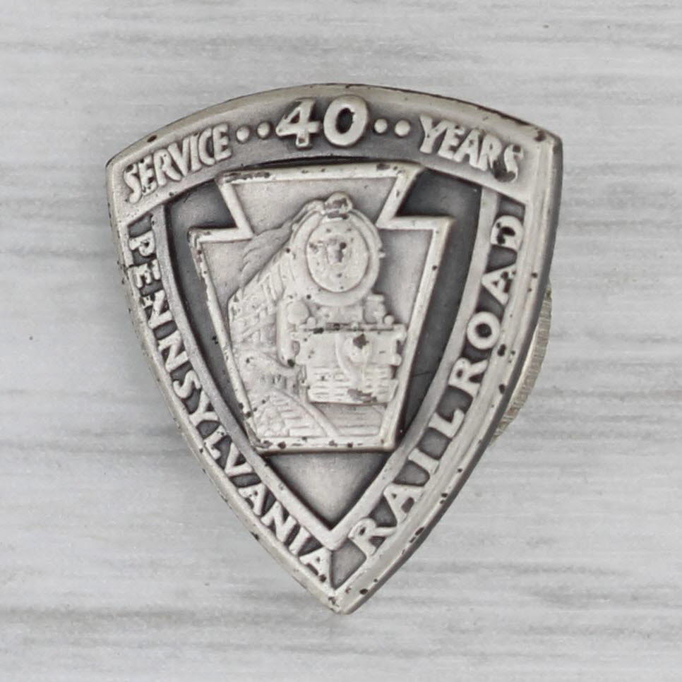 Gray Vintage Pennsylvania Railroad 40 Years Company Service Award Pin Sterling Silver