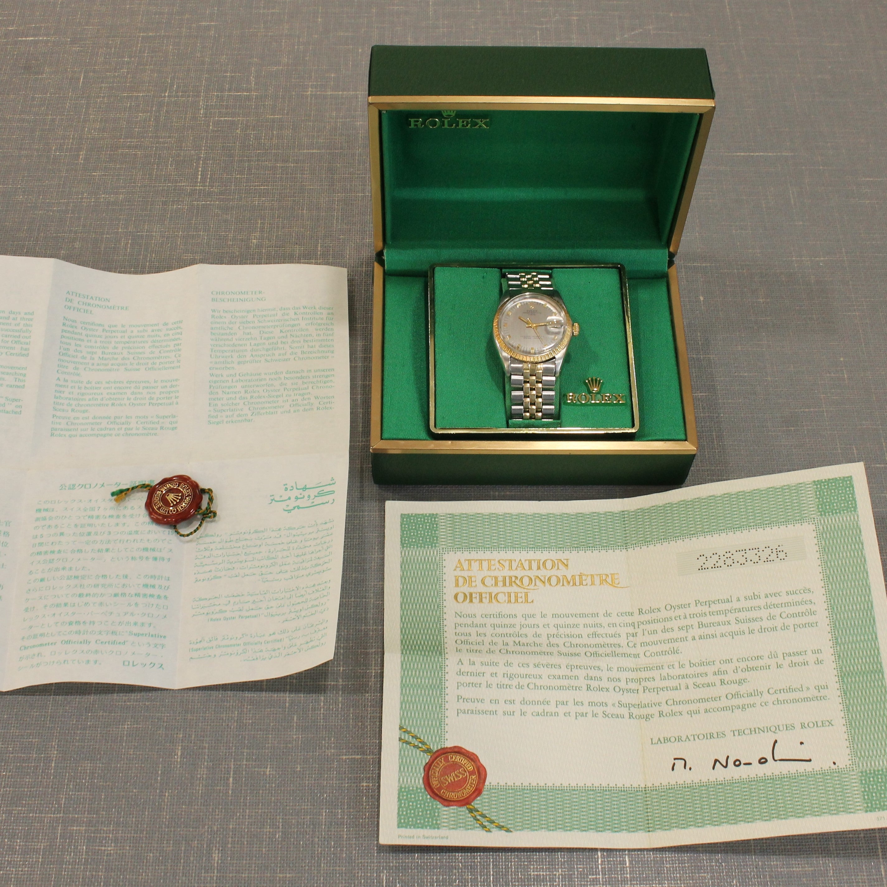 Vintage 1969 Rolex Date 1505 Mens 14k Steel Automatic Watch Jubilee w Box Papers