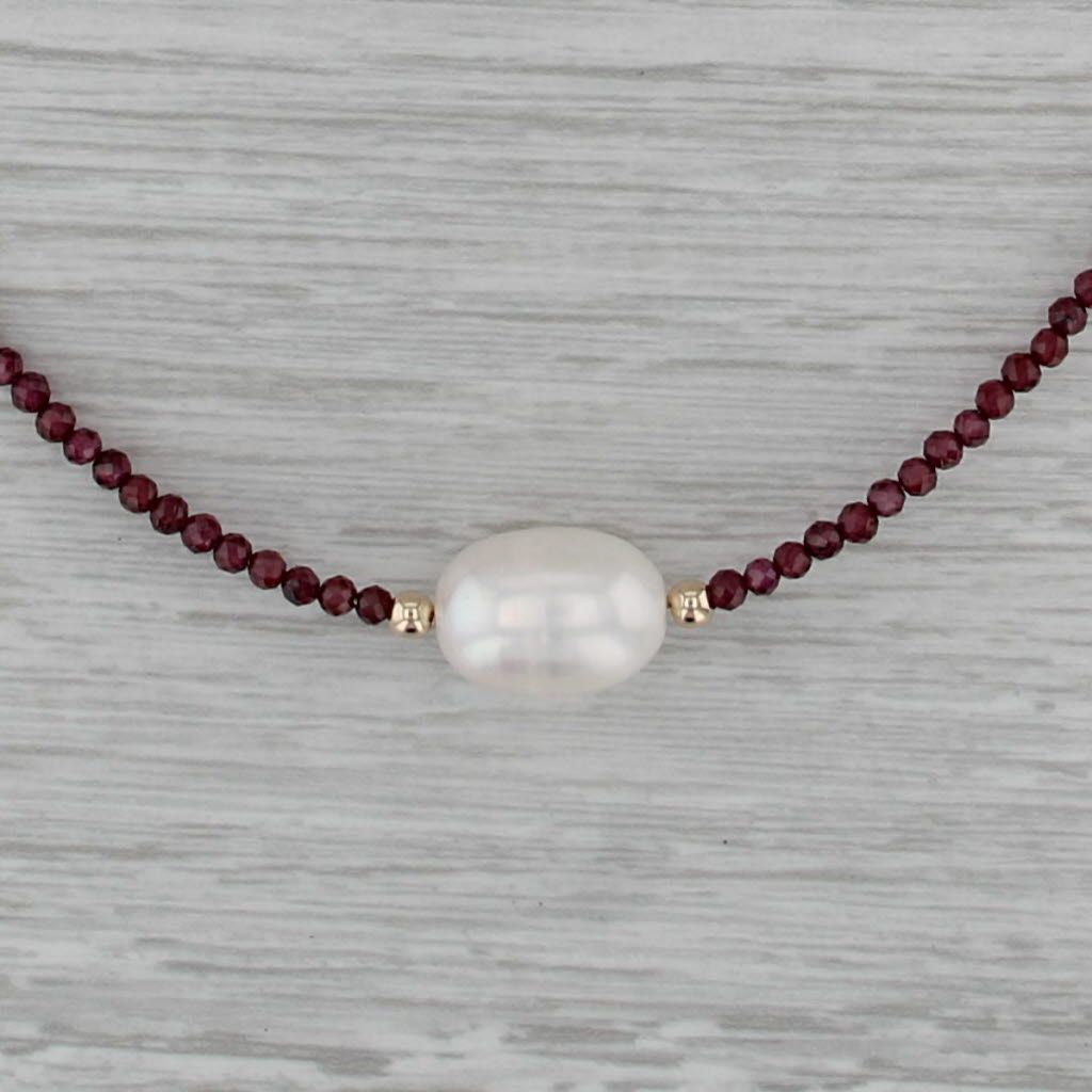 Cultured Pearl Garnet Bead Necklace 14k Yellow Gold 18"
