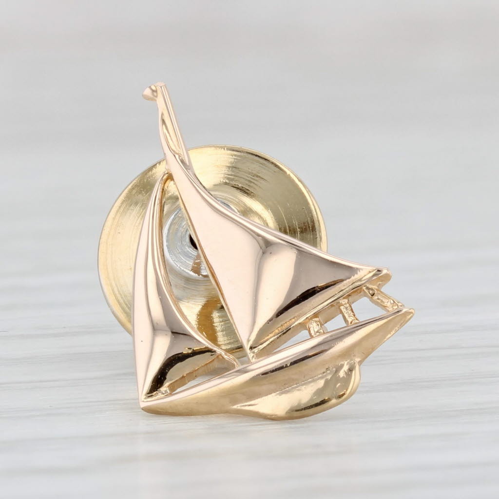 Light Gray Sailboat Lapel Pin 14k Yellow Gold Tie Tac