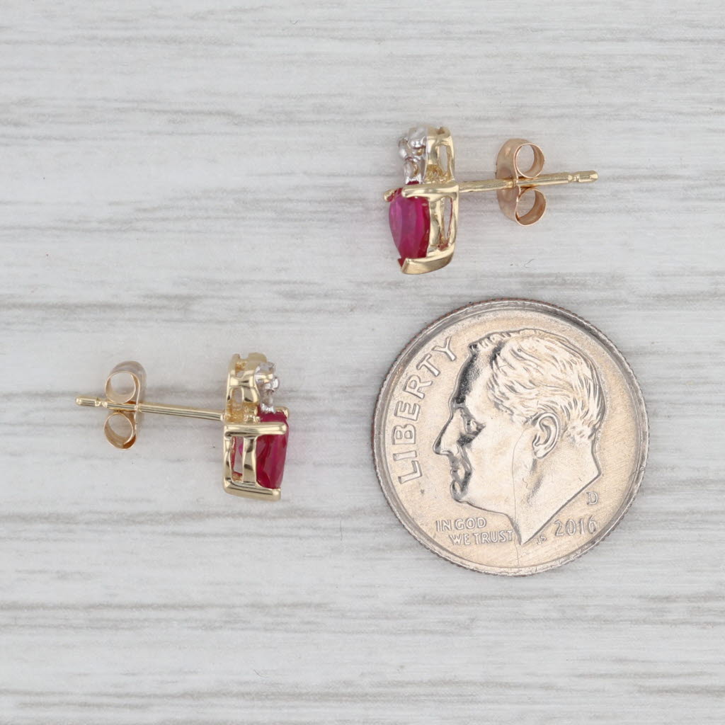 Light Gray 1.23ctw Lab Created Ruby Diamond Heart Stud Earrings 10k Yellow Gold