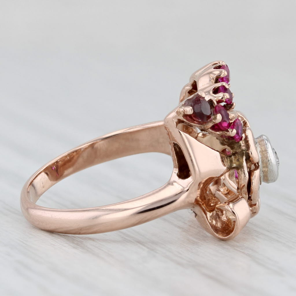 Light Gray Retro Vintage 0.68ctw Ruby Diamond Rose Gold Cocktail Ring 14k Size 6.25