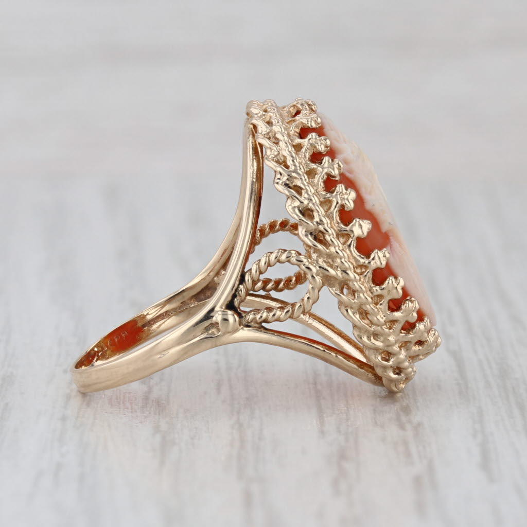 Vintage Cameo Ring 10k Yellow Gold Size 9 Statement Figural Carved Shell