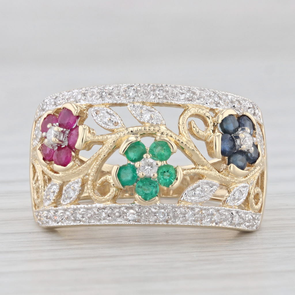 Light Gray 0.67ctw Gemstone Flower Ring 14k Gold Ruby Sapphire Emerald Diamond Size 8.5