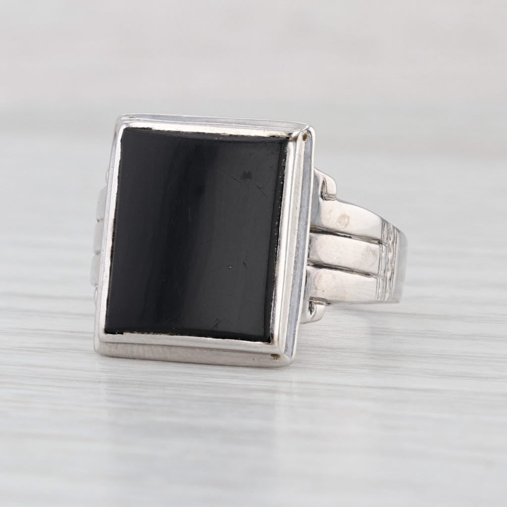 Onyx Signet Ring 10k White Gold Size 10 Vintage Men's