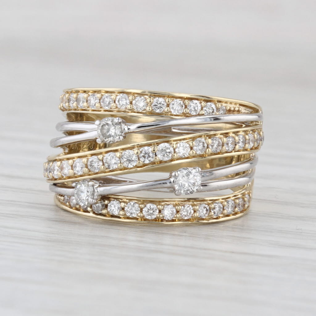 0.90ctw Diamond Multiband Ring 10k White Yellow Gold Size 7 Cocktail