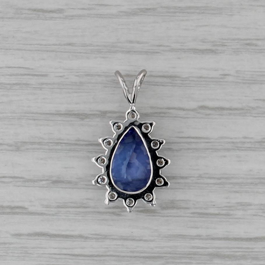 5.15ctw Pear Tanzanite Diamond Halo Pendant 14k White Gold