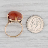 Gray Vintage Orange Carnelian Ring 18k Yellow Gold Size 5 Oval Cabochon Solitaire