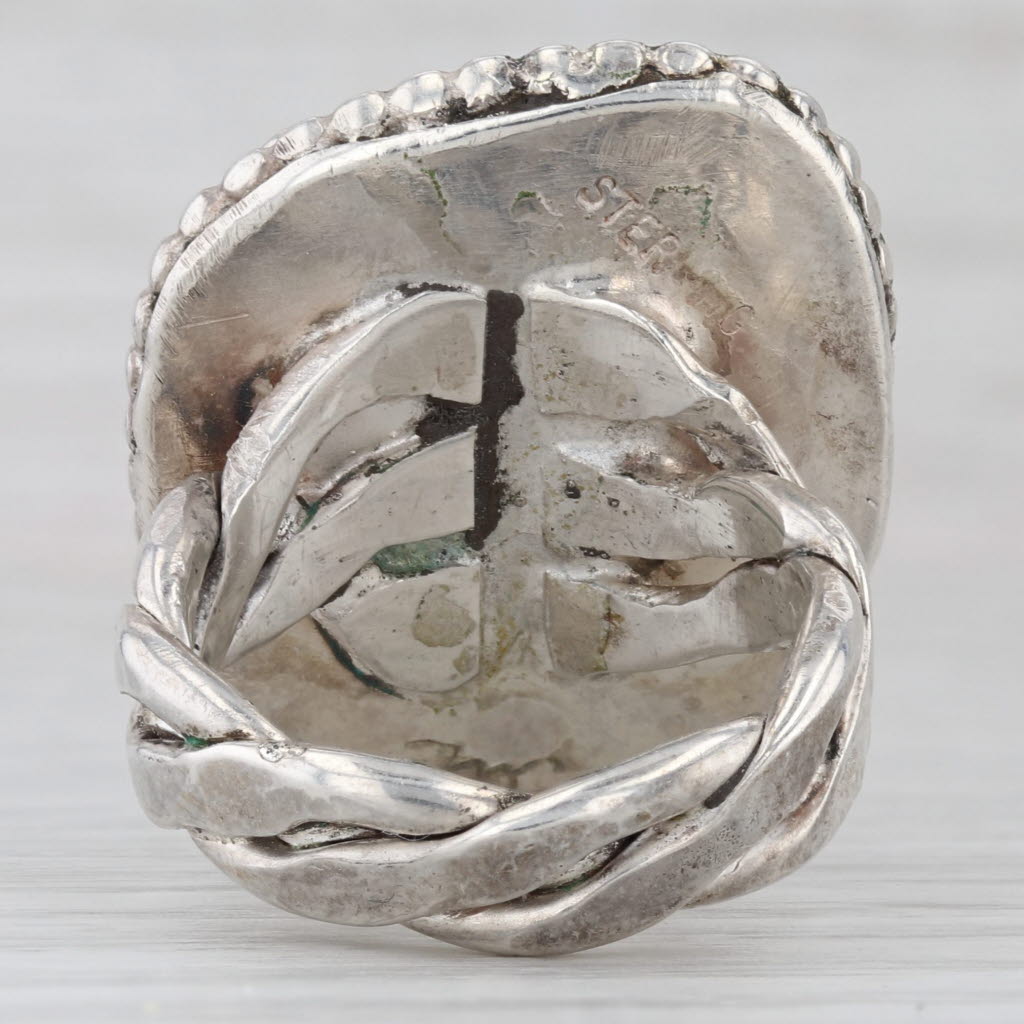 Gray Vintage Native American Turquoise Ring Sterling Silver Cabochon Statement Signed