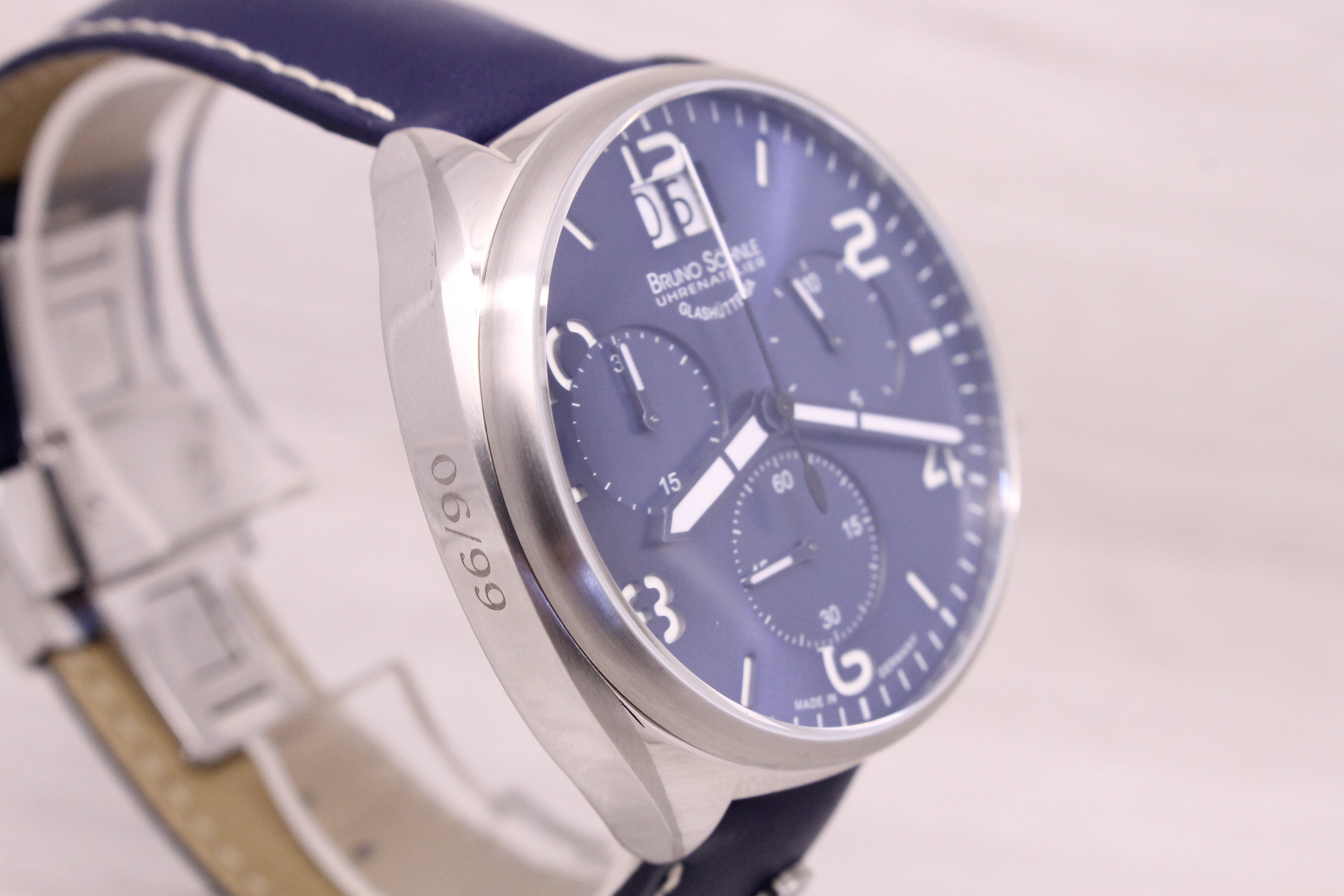 Light Gray Bruno Sohnle Glashutte La Spezia 45mm Steel Mens Quartz Chronograph Watch Blue