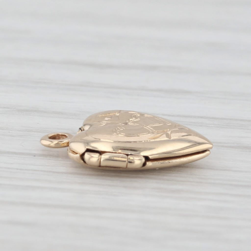 Light Gray Tiny Heart Photo Locket Charm 14k Yellow Gold Pendant Opens