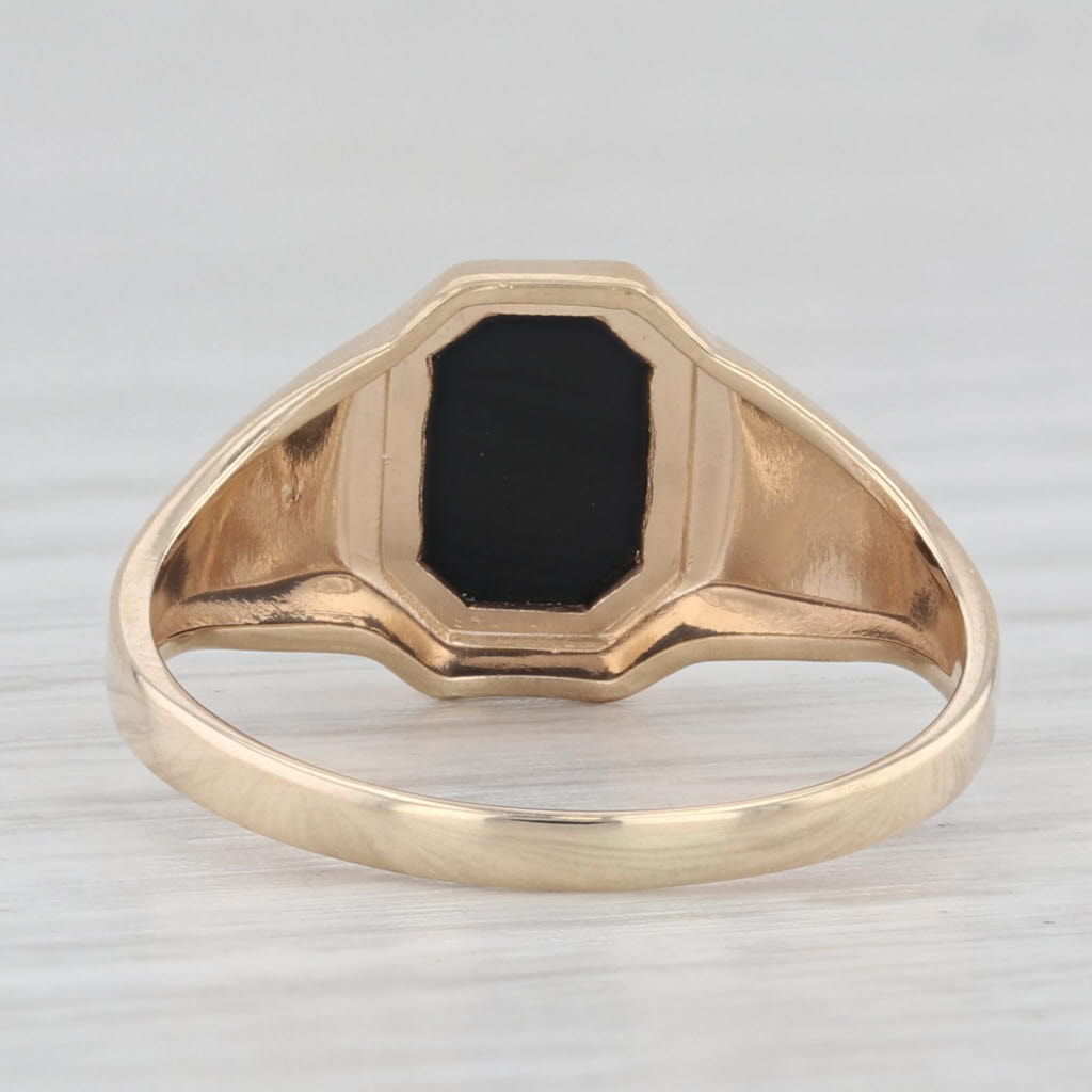 Light Gray Onyx Solitaire Signet Ring 10k Yellow Gold Size 5.75 Vintage