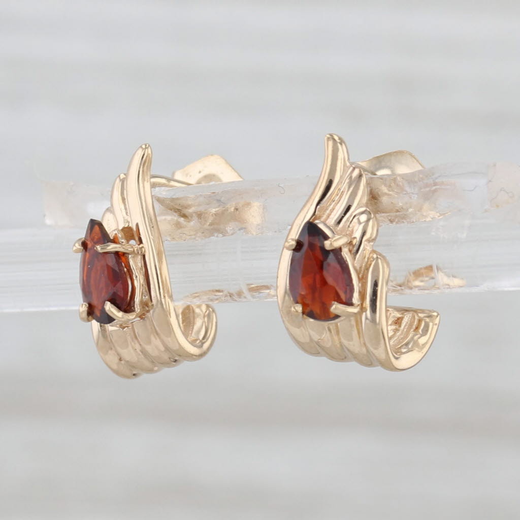 0.50ctw Pear Garnet Small J-Hook Stud Earrings 14k Yellow Gold Studs