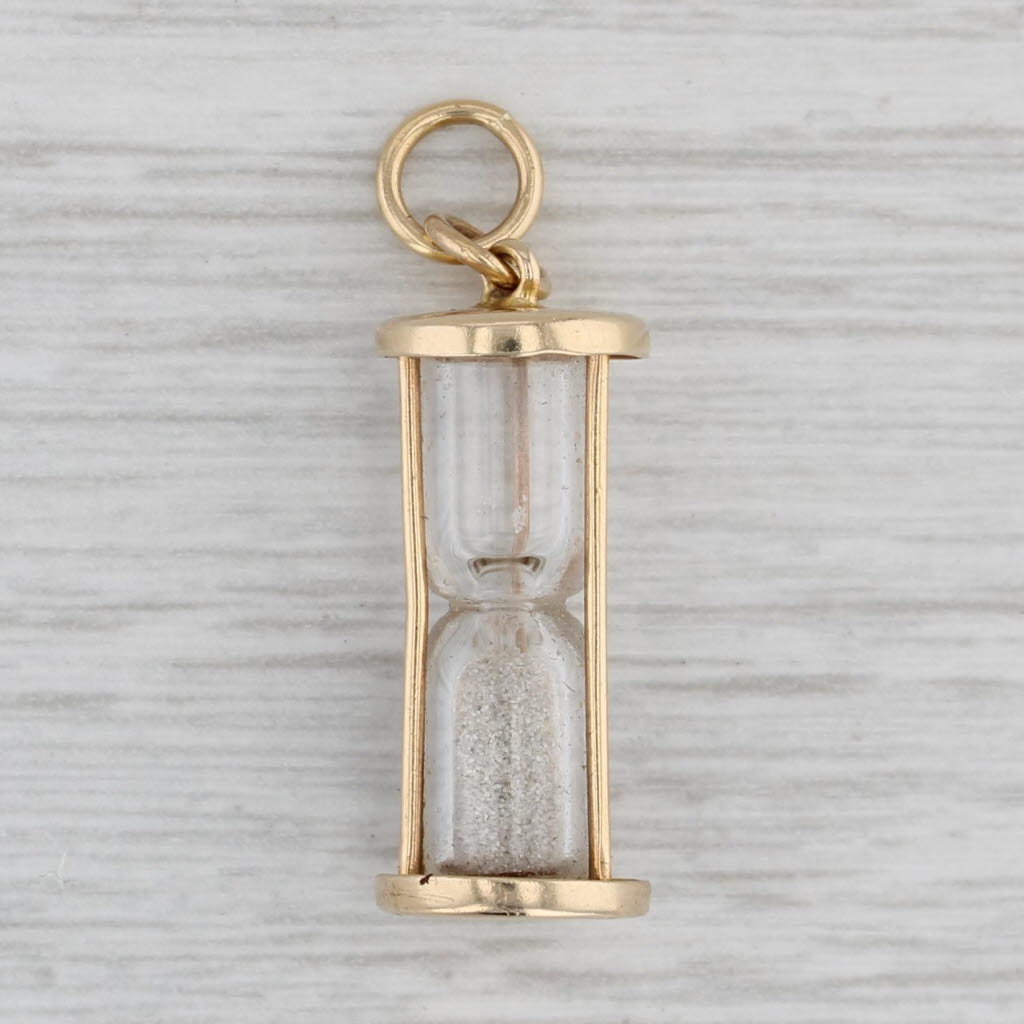 Gray Vintage Hour Glass Charm 14k Yellow Gold Sand Pendant