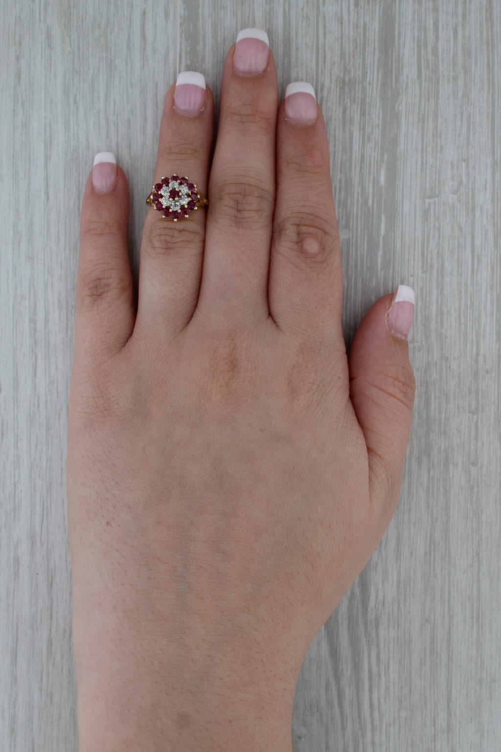 1.28ctw Ruby Diamond Flower Ring 10k Yellow Gold Size 4