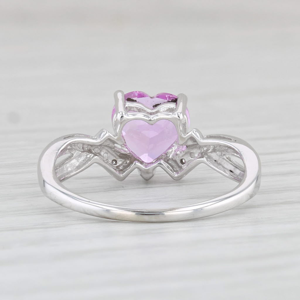 Light Gray 1.80ct Lab Created Sapphire Pink Heart Ring 10k White Gold Sz 6 Diamond Accents