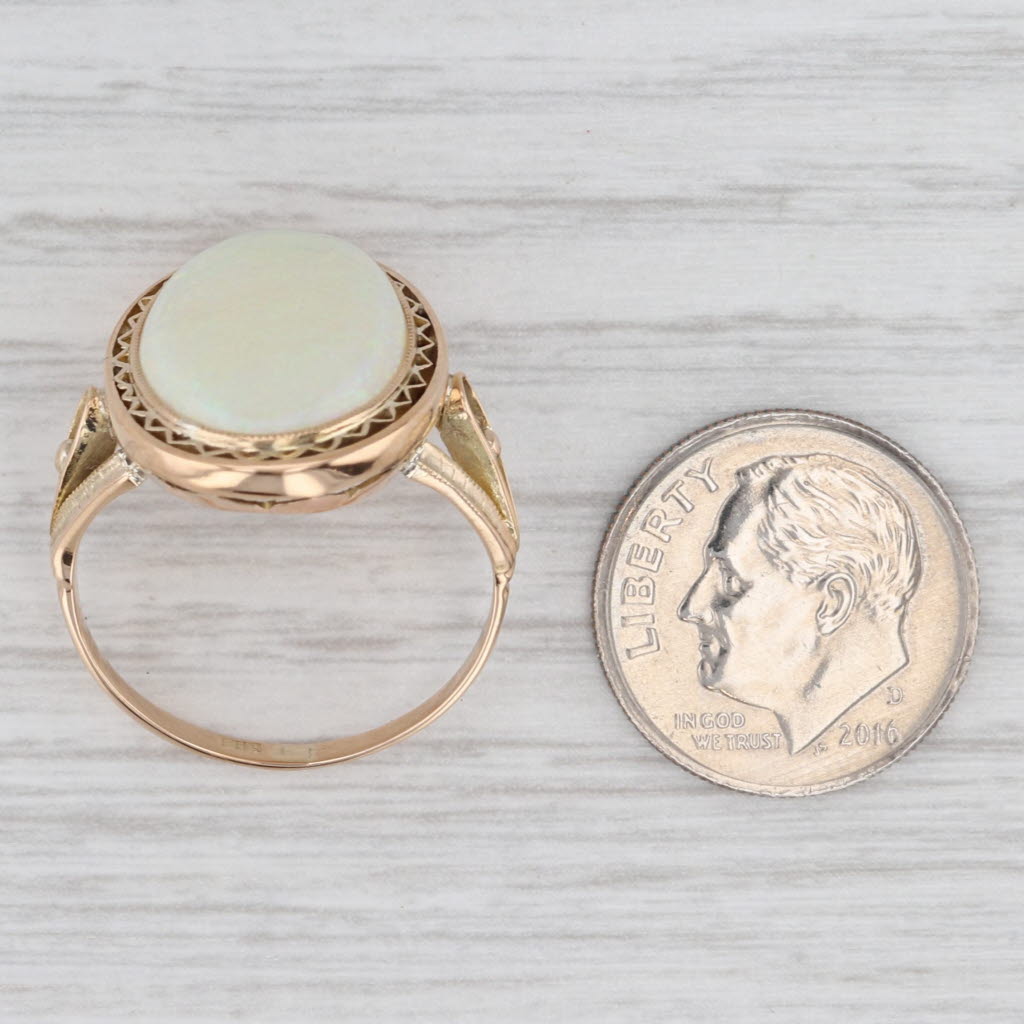 Vintage Oval Opal Cabochon Filigree Ring 18k Yellow Gold Size 8 AS IS