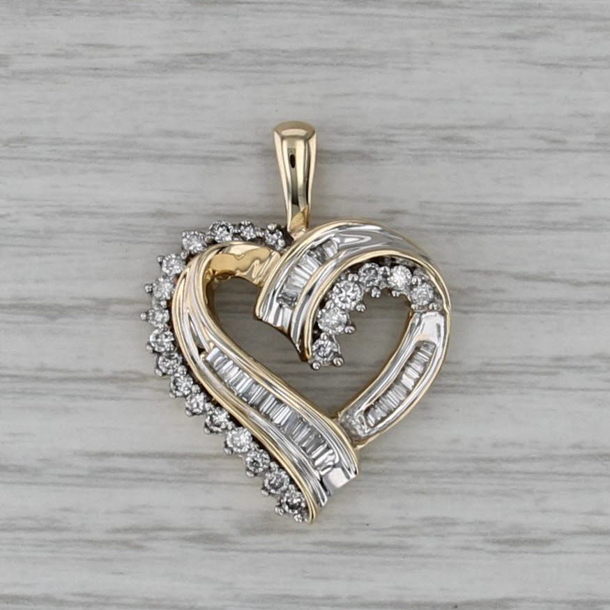 0.88ctw Diamond Stylized Open Heart Pendant 14k Yellow Gold