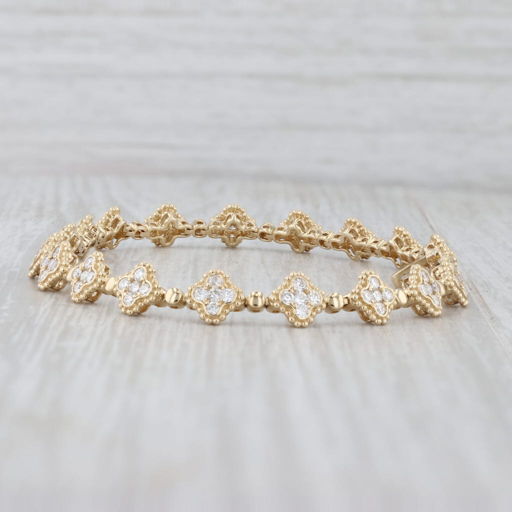 New 1.84ctw Diamond Flower Clusters Tennis Bracelet 14k Yellow Gold 7" 6.7mm