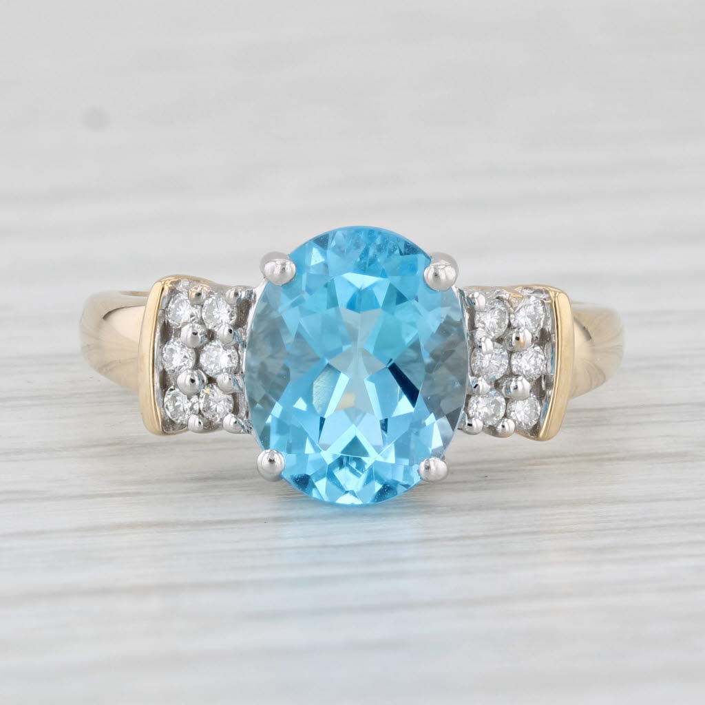 Light Gray 3.28ctw Oval Blue Topaz Diamond Ring 14k Yellow Gold Size 7